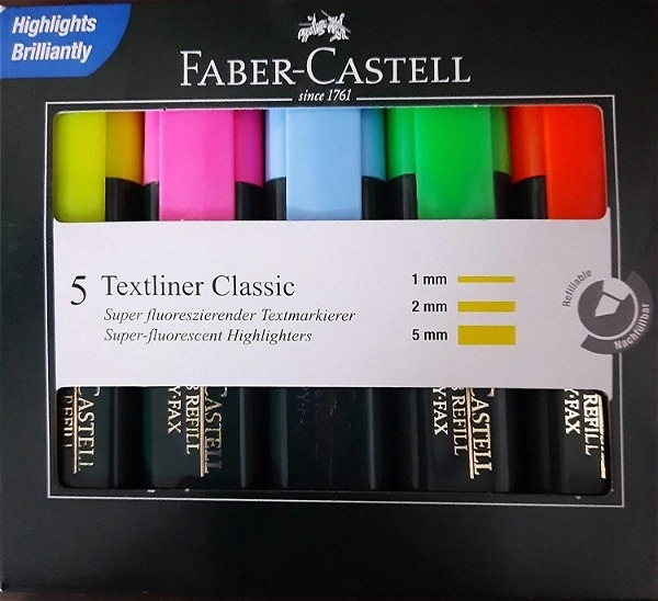 Faber-Castell Classic Chisel Point Textliner - Multicolour, Pack Of 5