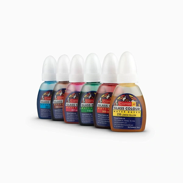  Camel Water Based Glass Color - 10ml each, 6 Shades