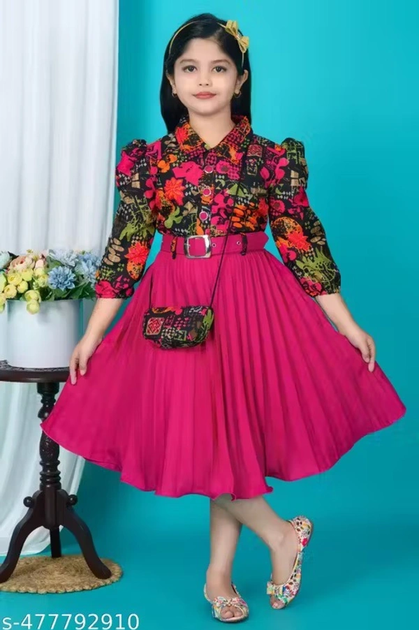 New stylish floral Baby Girls Dress/Frocks , with same design Bag and Belt Perfect Kids Frock - 7-8 Years