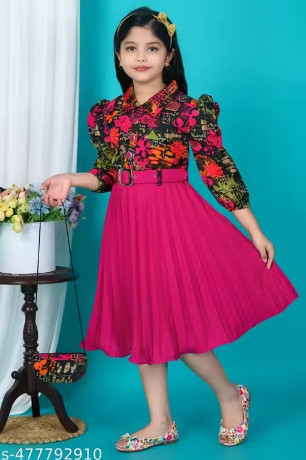 New stylish floral Baby Girls Dress/Frocks , with same design Bag and Belt Perfect Kids Frock - 7-8 Years