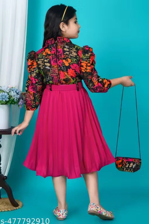 New stylish floral Baby Girls Dress/Frocks , with same design Bag and Belt Perfect Kids Frock - 7-8 Years