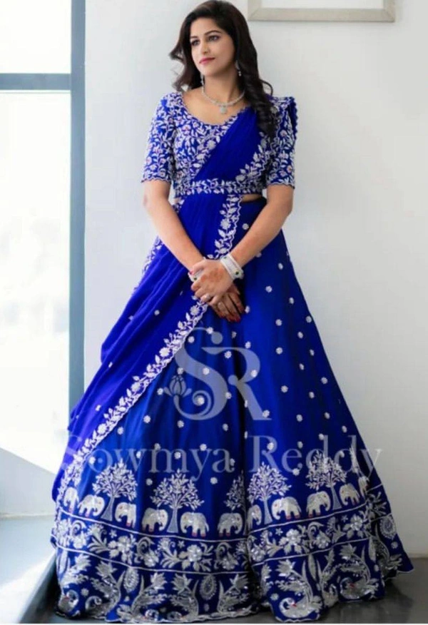 Elephant Lehenga - Blue, XL up to XXL