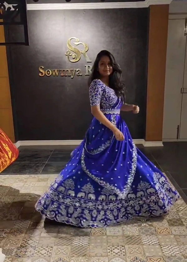 Elephant Lehenga - Blue, XL up to XXL