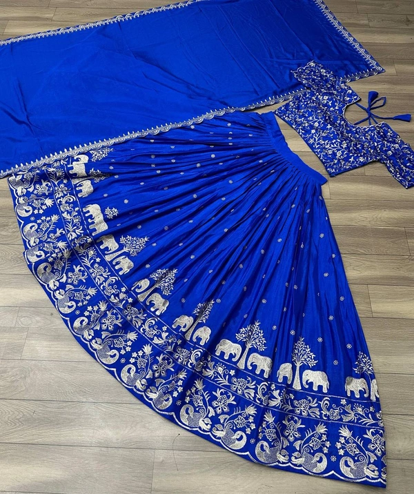 Elephant Lehenga - Blue, XL up to XXL