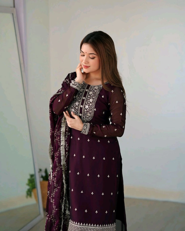 Traditional Kurta Set - wine, XXL-44