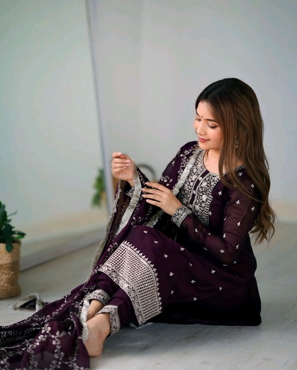 Traditional Kurta Set - wine, XXL-44