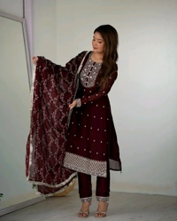 Traditional Kurta Set - wine, XXL-44