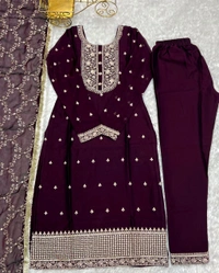 Traditional Kurta Set - wine, XXL-44