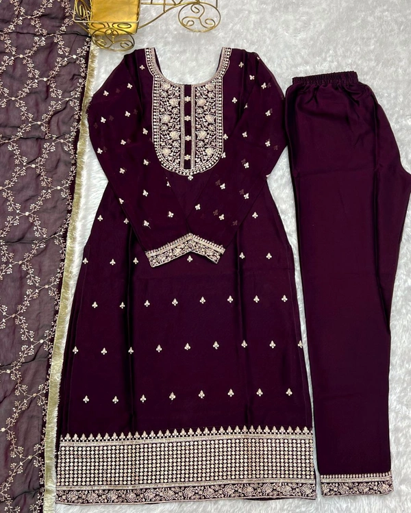 Traditional Kurta Set - wine, XXL-44
