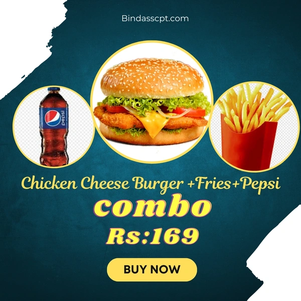 Chicken Cheese Burger + Fries + Pepsi Combo  - 3 Items