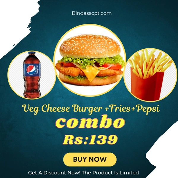 Veg Cheese Burger + Fries + Pepsi  - 3 Items