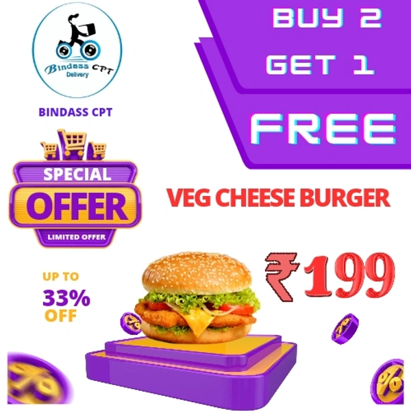 Veg Cheese Burger Offer 2+1 (Lassi Shop)