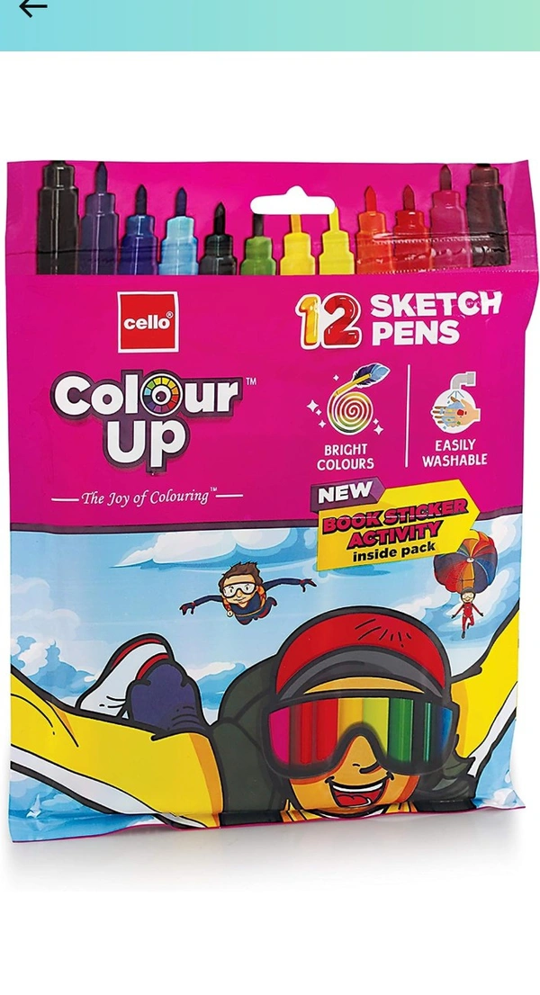 Cello ColourUp Sketch Pens - 12 Shades|Bright Sketch Pen Set for Kids|Non Toxic Colouring Range|Safe for Children