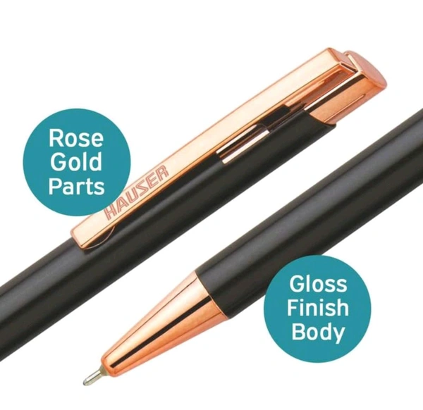 Hauser Aurus Rose Gold Metal Ball Pen | Retractable Mechanism, Shiny & Attractive Metal Body | Ideal For Corporate Gifting, Festive Gifting | Blue Ink, of 1 Pen