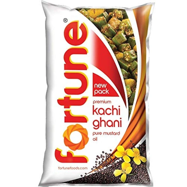 Fortune Kachi Ghani Mustard Oil - 1 Lit Pouch