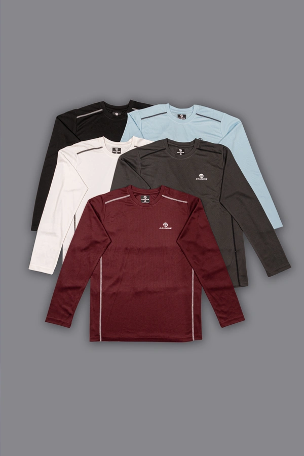 Drizone-Pack of 20 Pcs-@170/Pc- Round neck Full Sleeve Designer T-Shirt With Flat Seamer Stiching