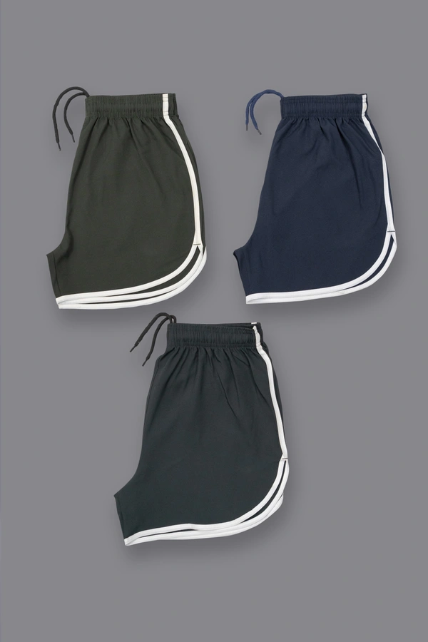 Plain-Pack of 4 Pcs-@155/Pc- Plain running shorts with white patti