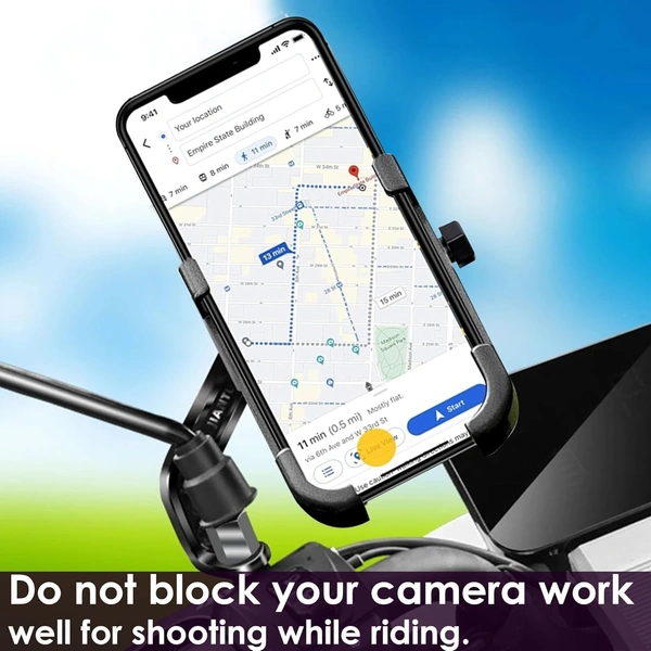 Bike Mount Phone Holder Metal Body 360 Degree Rotating Handlebar (Black)