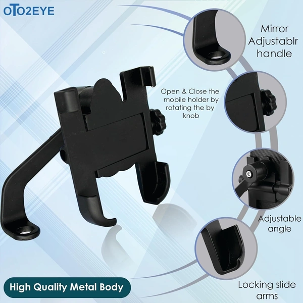 Bike Mount Phone Holder Metal Body 360 Degree Rotating Handlebar (Black)