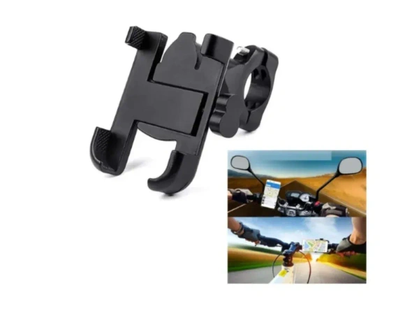 360â° Rotation Bike Mobile Holder - Metal Body, Adjustable Arm, Black Color | Secure
