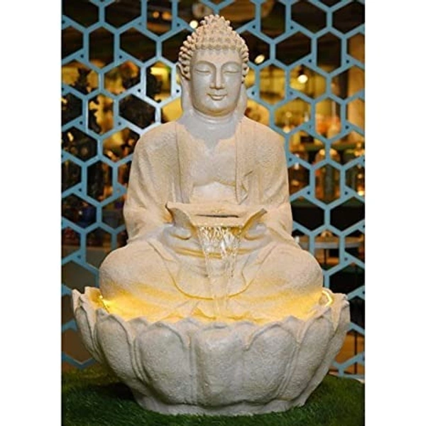  Water Fountain Fiber Buddha Water Fountain (Cream) with Light & Water Pump