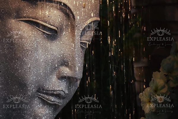 Rock Carved Buddha face Shower Water Fountain for Home, Office, Garden (Grey) Water Fountain for Home, Water Fountain for Garden, Fountain for Living Room (with Maintenance KIT) - 60Lx35Wx90H, White