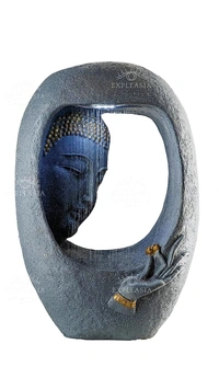 Rock Carved Buddha face Shower Water Fountain for Home, Office, Garden (Grey) Water Fountain for Home, Water Fountain for Garden, Fountain for Living Room (with Maintenance KIT) - 60Lx35Wx90H, White
