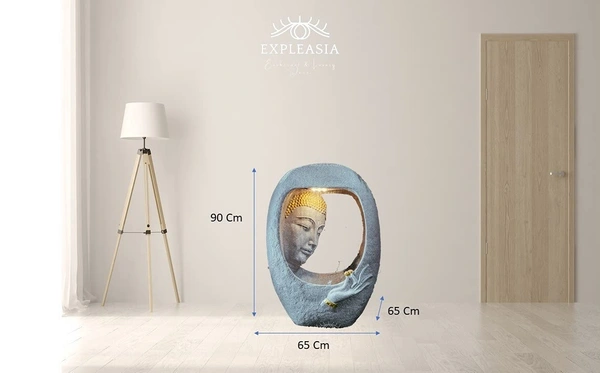 Rock Carved Buddha face Shower Water Fountain for Home, Office, Garden (Grey) Water Fountain for Home, Water Fountain for Garden, Fountain for Living Room (with Maintenance KIT) - 60Lx35Wx90H, White