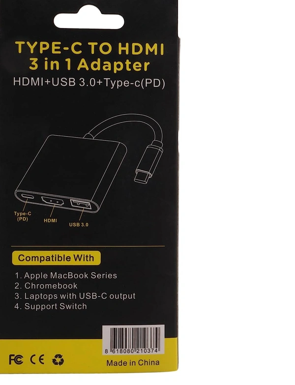 USB-C to HDMI Adapter, 3 in 1 Type-C to HDMI Multiport Adapter Converter with USB 3.0 Port and USB C Charging Port