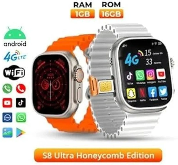 Ultra Smartwatch - 4G Simcard Supported Android Smartwatch - Silver