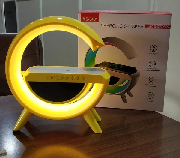 Wireless Charger Atmosphere Lamp, G Lamp LED Table Lamp, Bluetooth Speaker, Alarm Clock with Music Sync,