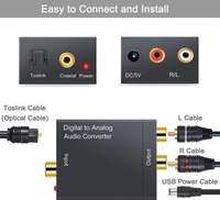 Digital to Analog Audio Converter DAC Digital SPDIF Optical to Analog L/R RCA Adapter Toslink Optical to 3.5mm Jack Adapter with Fiber Cable and USB Cable for PS3 HD DVD PS4 Amp Apple TV Home Cinema