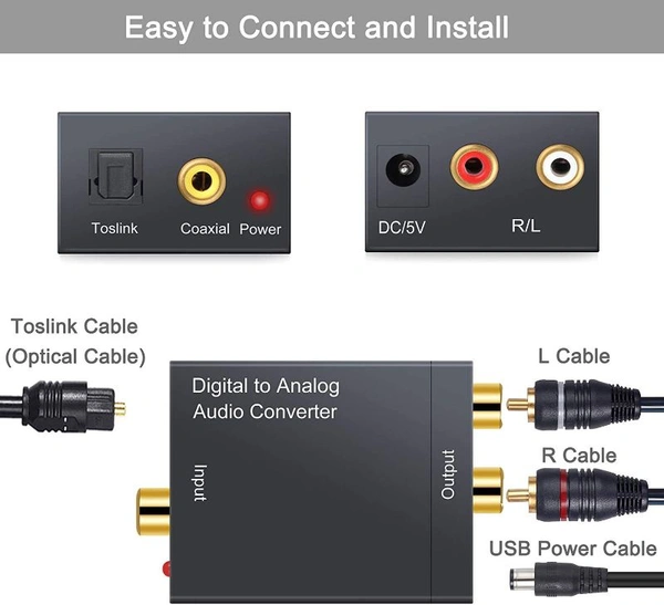 Digital to Analog Audio Converter DAC Digital SPDIF Optical to Analog L/R RCA Adapter Toslink Optical to 3.5mm Jack Adapter with Fiber Cable and USB Cable for PS3 HD DVD PS4 Amp Apple TV Home Cinema