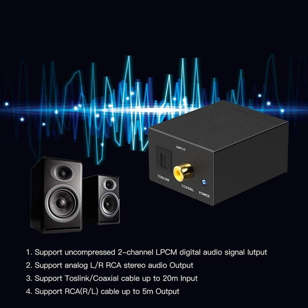 Digital to Analog Audio Converter DAC Digital SPDIF Optical to Analog L/R RCA Adapter Toslink Optical to 3.5mm Jack Adapter with Fiber Cable and USB Cable for PS3 HD DVD PS4 Amp Apple TV Home Cinema