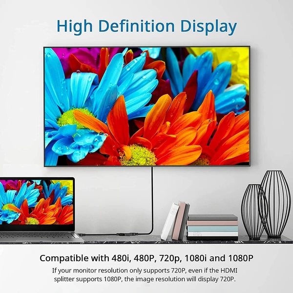 HDMI Splitter 1 in 2 Out HDMI Male to Dual HDMI Female 1 to 2 Way for HDMI HD, LED, LCD, TV (in Both Display Same Screen Will Play