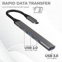 4 in 1 Portable USB C Hub (Type-C to 4 USB-A Ports)with Aluminum Shell, USB Port Hub 3.0(Pack of 2 ) - Gray