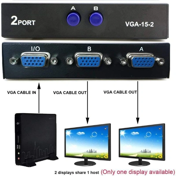 VGA 2 in 1 Out 2 Port VGA Switch Press Button to 2 Way VGA Video Switch for Computer PC Monitor