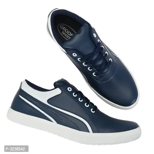 Blue  White Lace-Up Self Design Casual Shoes For Men's - 7