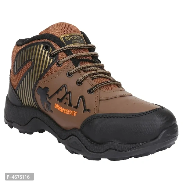 Men's Stylish and Trendy Brown Self Design Rexine Casual Sports Shoes - 8