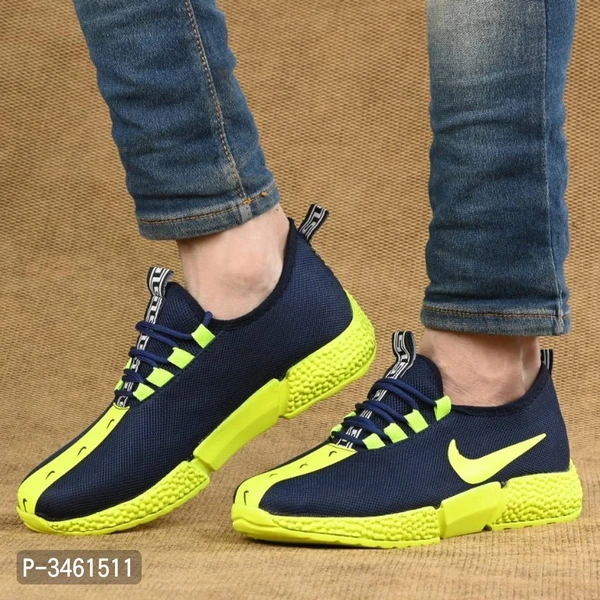 Men's Breathable Mesh Blue Neon Running Sport Shoes - 7