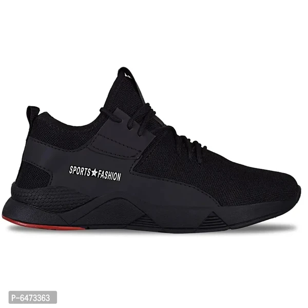 Elite Black Mesh Textured Sports Shoes For Men - 8