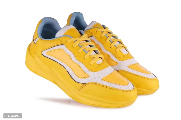 Men's Stylish and Trendy Yellow Self Design Mesh Casual Sports Shoes - 8