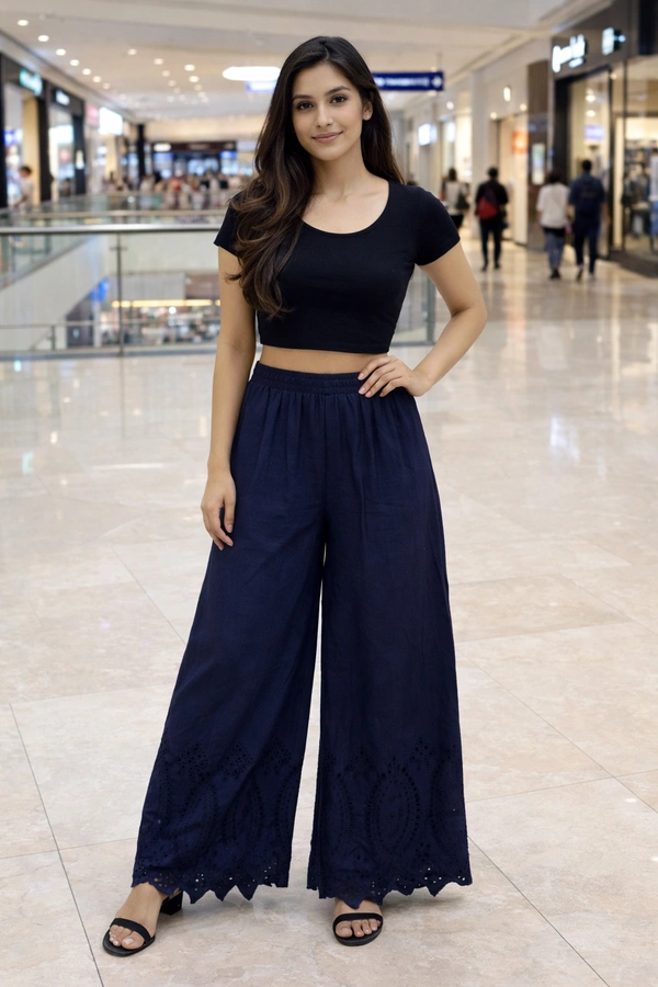 Trends Mid Rise Palazzo| Navy Blue| BPL140070| - M, Navy Blue