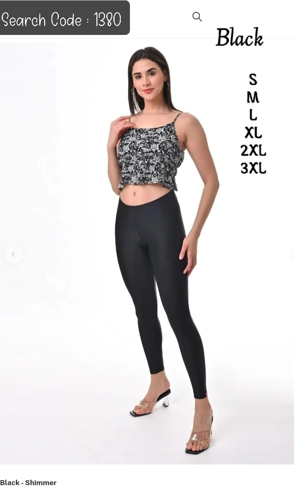 FlyCute Shimmer Ankle Fit | Leggings| Black Shimmer | AS20505 - L, Black Shimmer, with Duppata