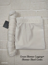 FlyCute Shimmer Ankle Fit | Leggings| Cream Shimmer | AS20506 - 3XL, Cream Shimmer, with Duppata