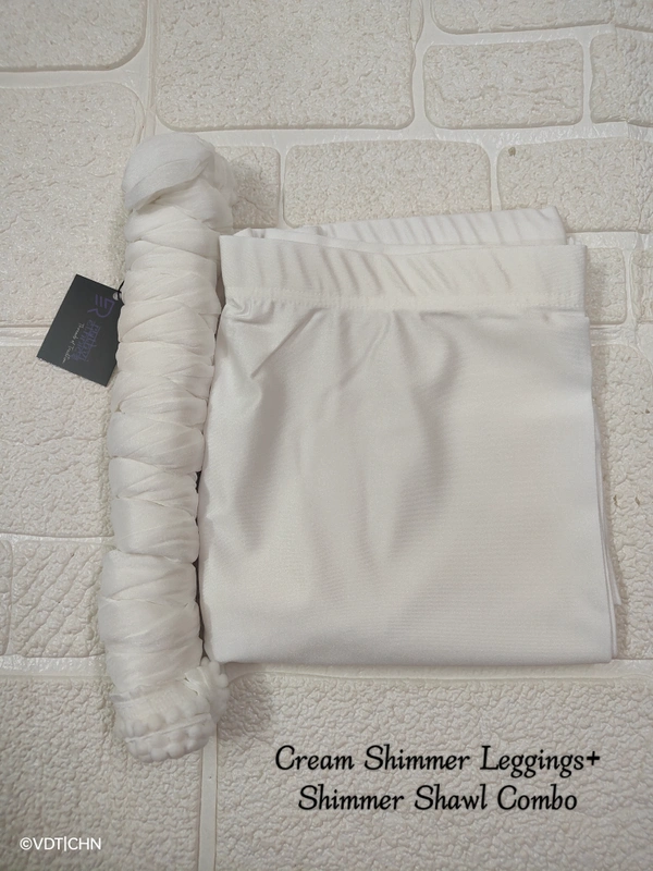 FlyCute Shimmer Ankle Fit | Leggings| Cream Shimmer | AS20506 - 3XL, Cream Shimmer, with Duppata