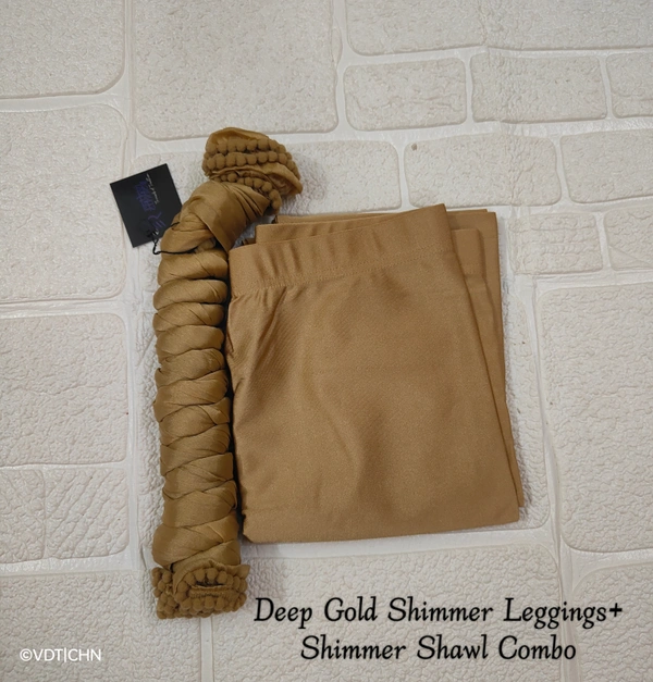 FlyCute Shimmer Ankle Fit | Leggings| Deep Gold Shimmer | AS20512 - L, Deep Gold Shimmer, with Duppata