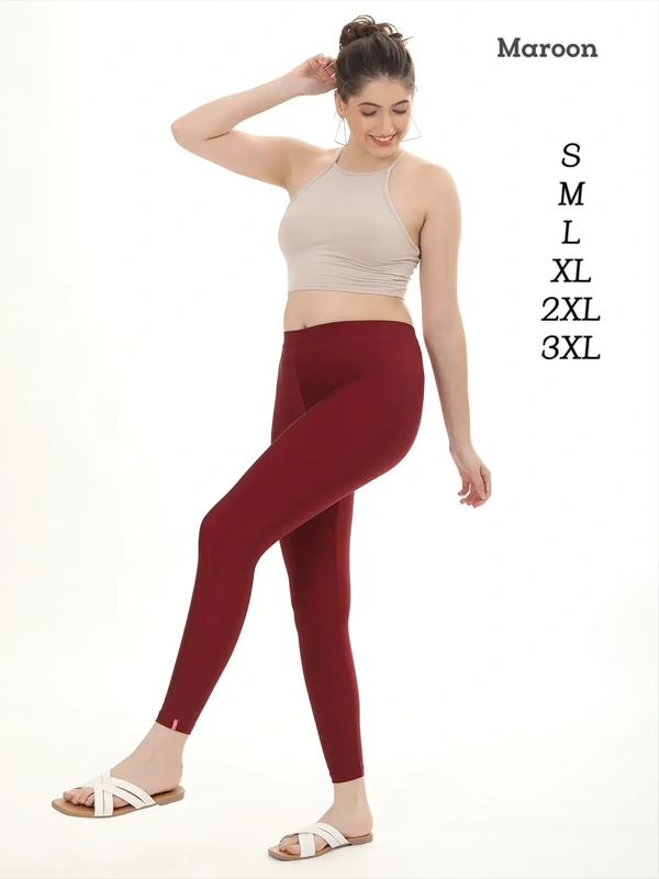 FlyCute Shimmer Ankle Fit | Leggings| Maroon Shimmer | AS20502 - XL, Maroon Shimmer, with Duppata