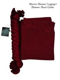 FlyCute Shimmer Ankle Fit | Leggings| Maroon Shimmer | AS20502 - XL, Maroon Shimmer, with Duppata