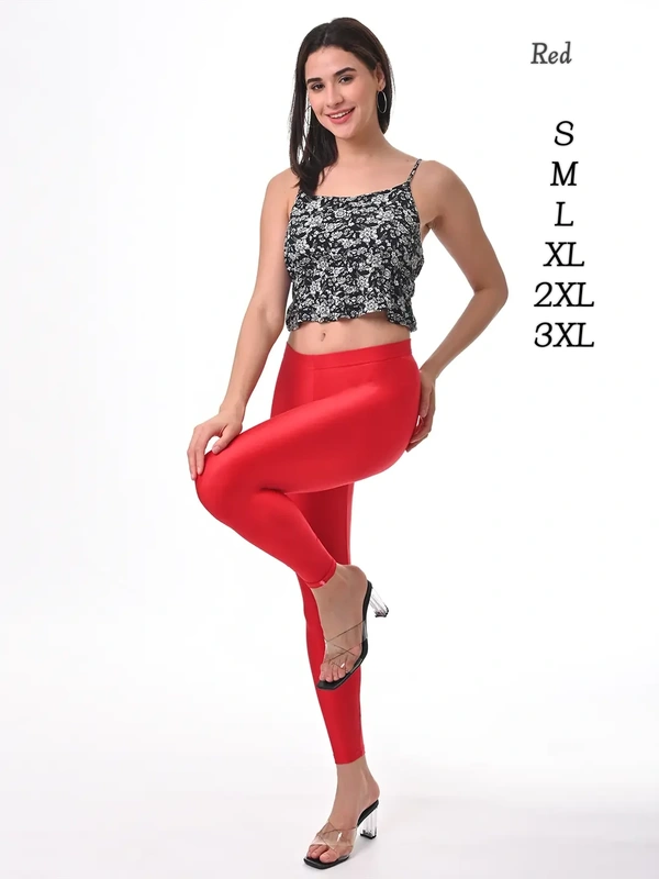 FlyCute Shimmer Ankle Fit | Leggings| Red Shimmer | AS20513 - L, Red Shimmer, with Duppata
